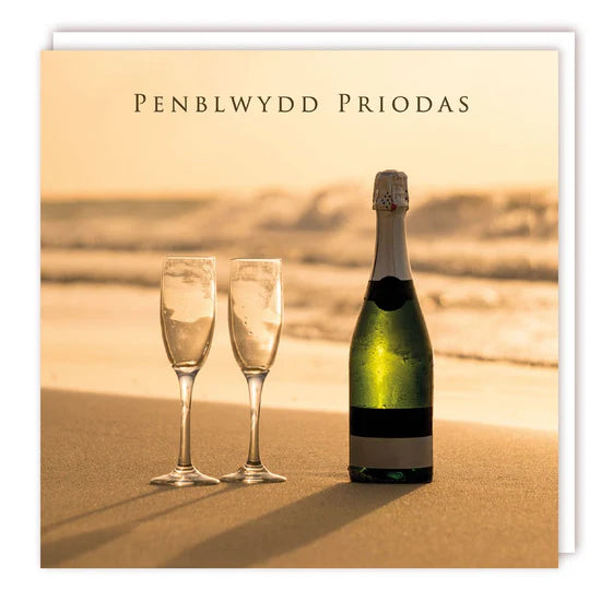 Tracks Publishing Penblyydd Priodas Beach Champagne Blank Card