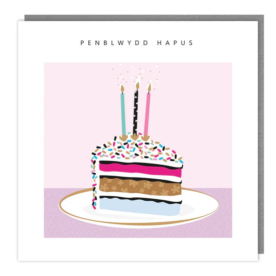 Tracks Publishing Penblwydd Hapus Pink Cake Blank Card