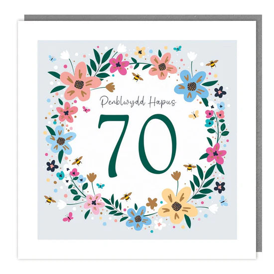 Tracks Publishing Penblwydd Hapus 70th Floral Wreath Blank Card