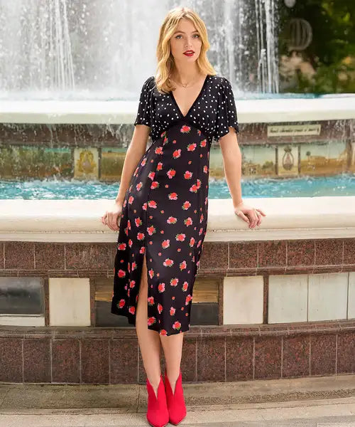 Joe Browns 10 Black Louisa Spots & Floral Midi Dress - WF203A