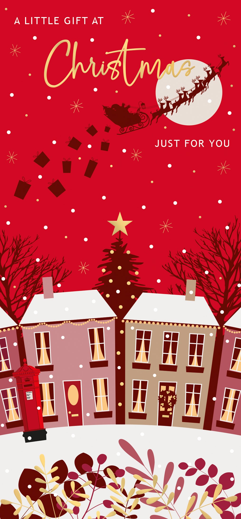 Woodmansterne Just for You Houses with Santa Overhead Christmas Card