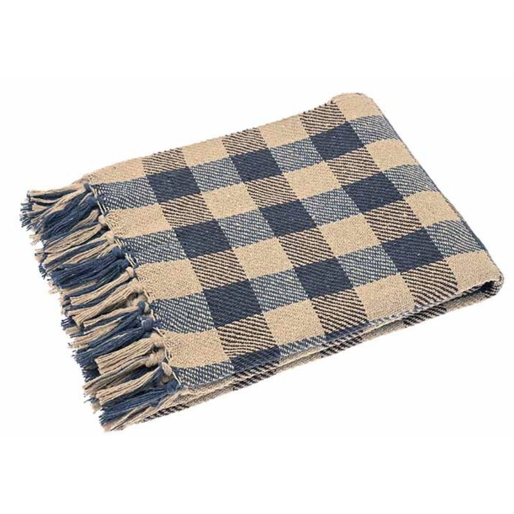 Walton & Co 150cm Checked Recycled Cotton Throw - Blue