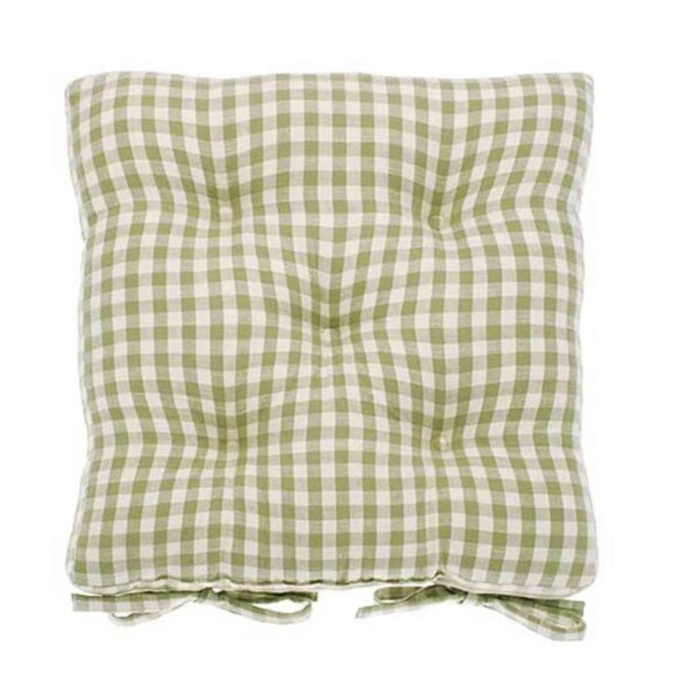 Walton & Co Pale Olive Gingham Seat Pad with Ties