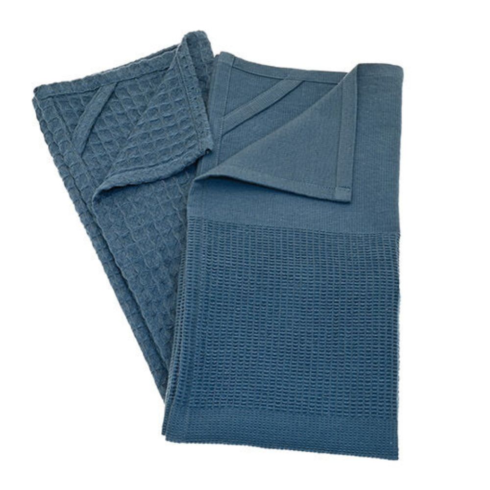 Walton & Co Soft Waffle Tea Towel (Set of 2) - Slate Blue
