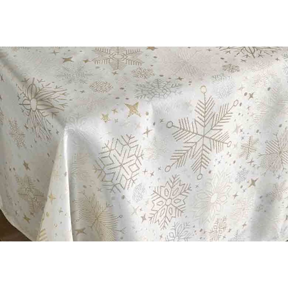 Walton & Co White & Gold Snowflake Table Cloth