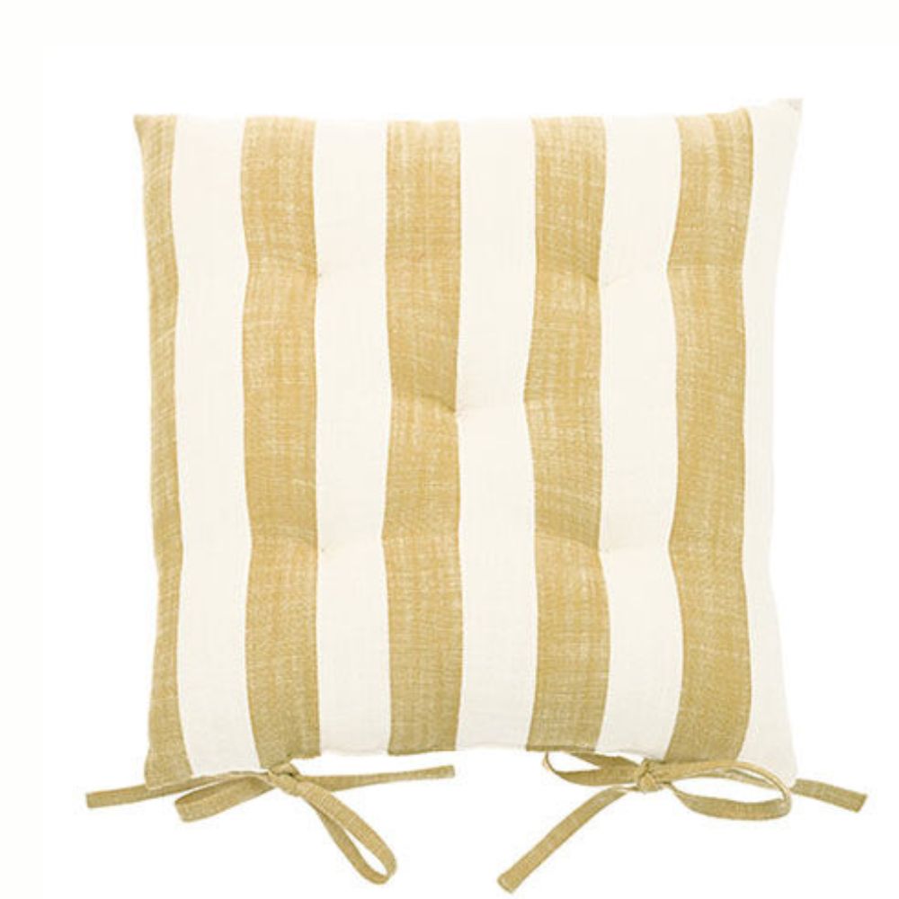 Walton & Co Wide Stripe Seat Pad With Ties - Honeydew