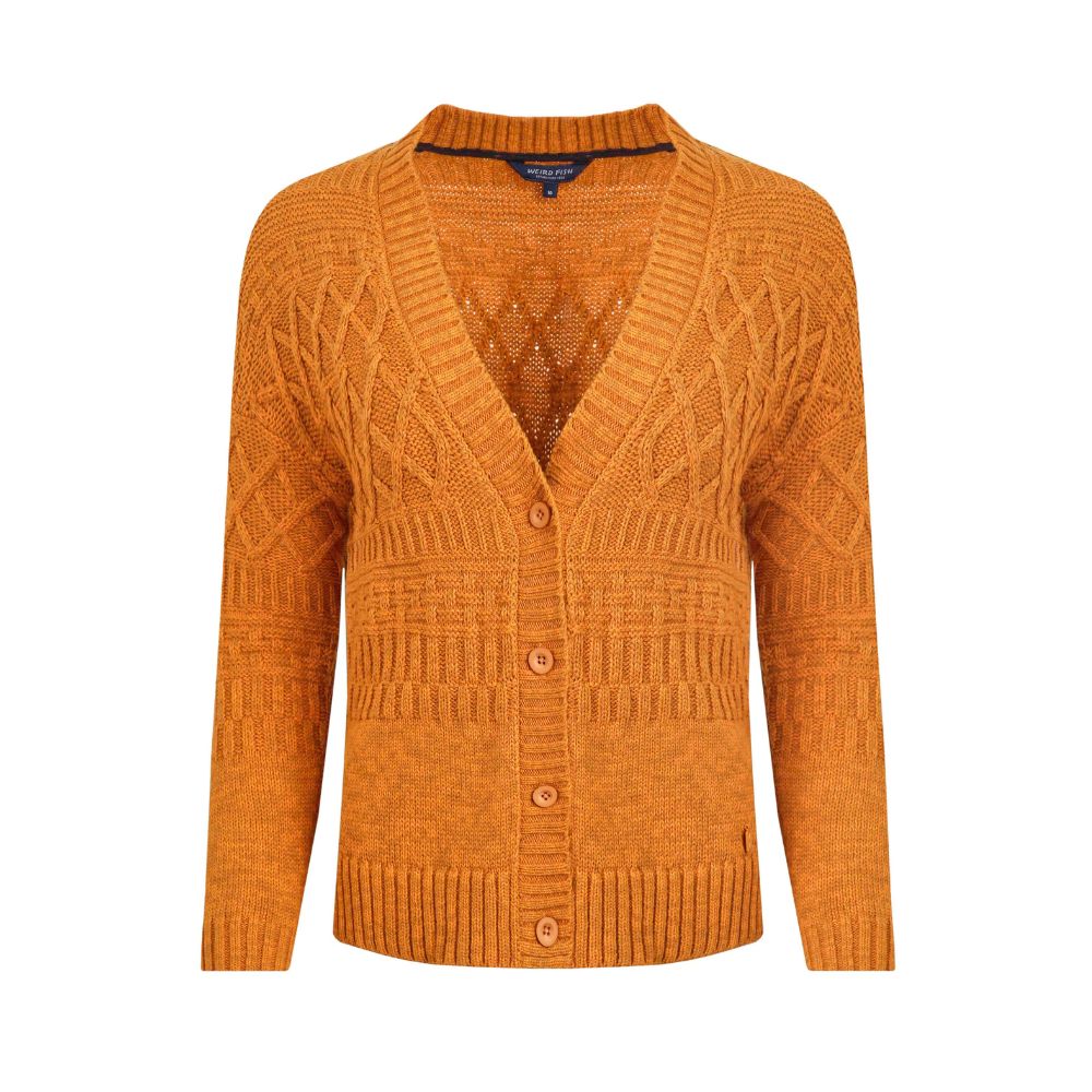 Weird Fish Amiens Eco Mixed Stitch Cardigan - Nut