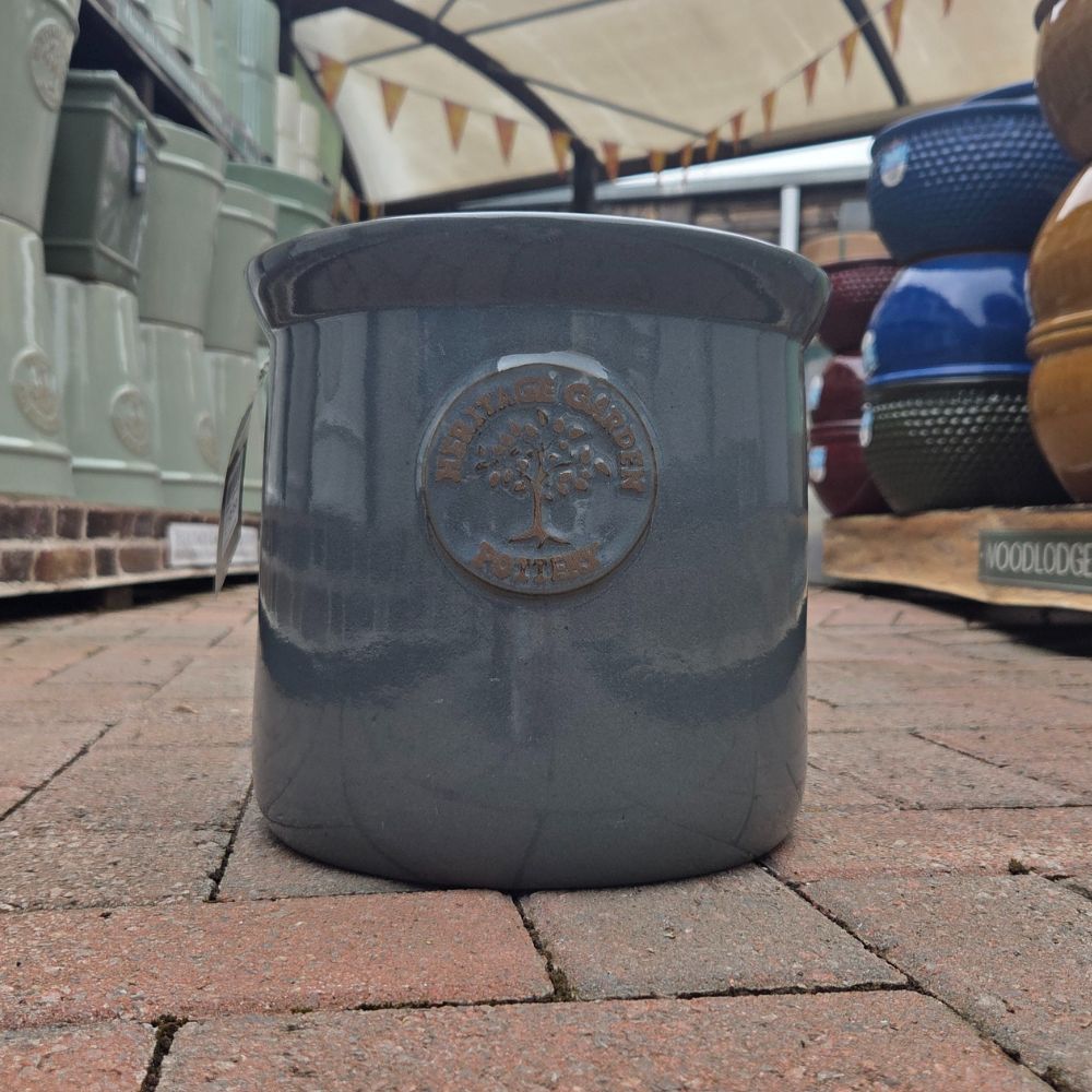 Woodlodge 19cm Edmond Heritage Glazed Lipped Garden Pot - Stone Blue