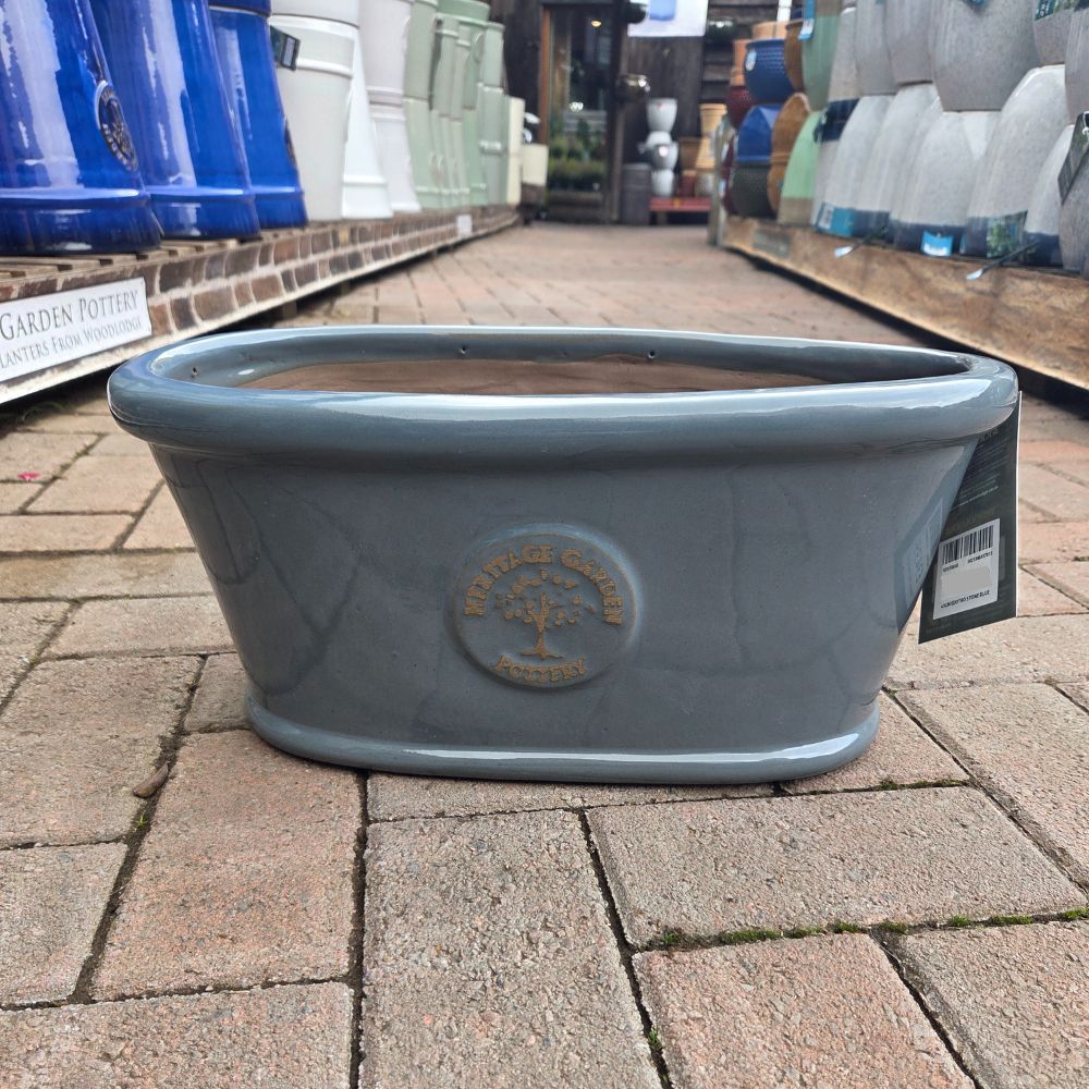 Woodlodge 56cm Edotro Glazed Trough Pot - Stone Blue