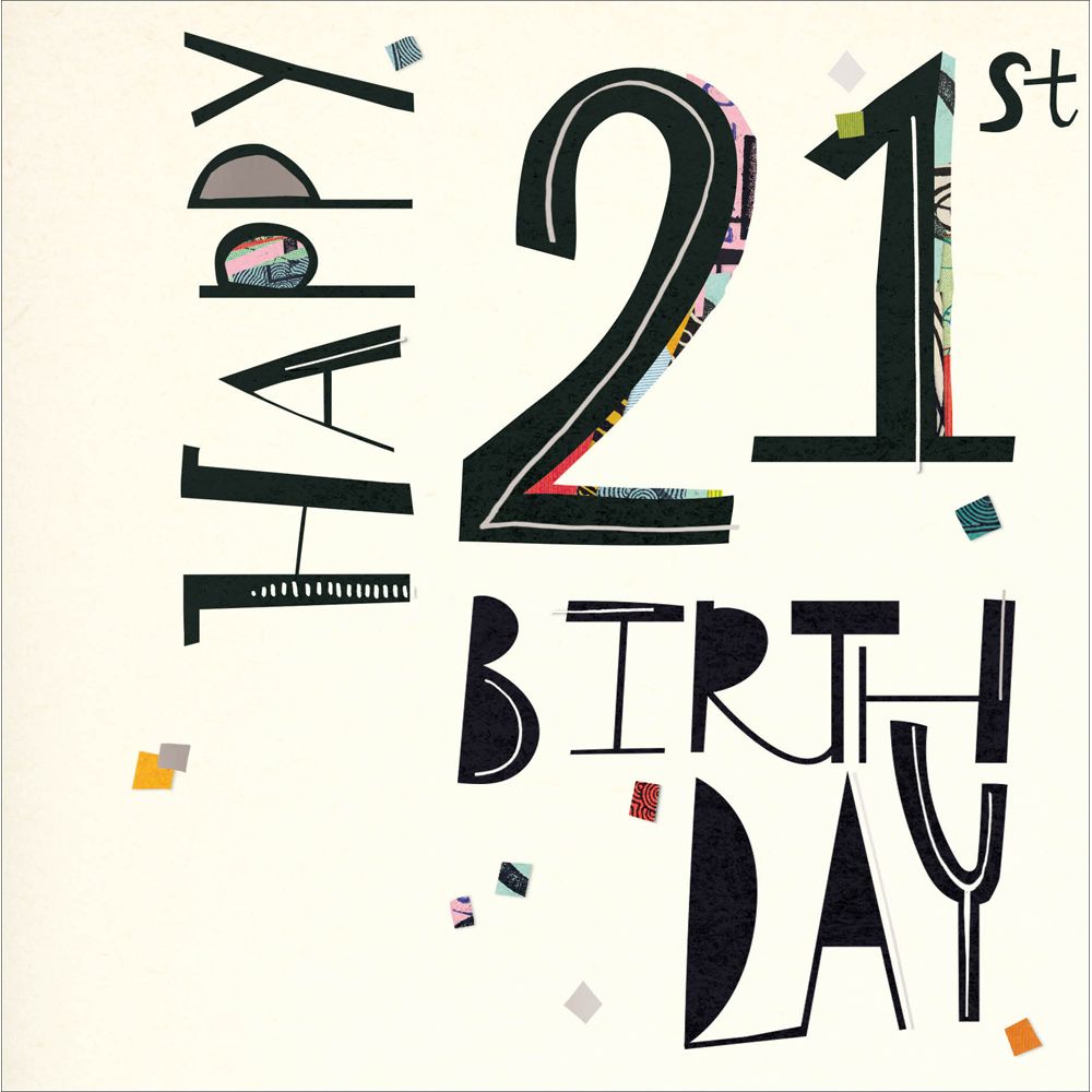 Woodmansterne 21st Black Bold Text Birthday Card