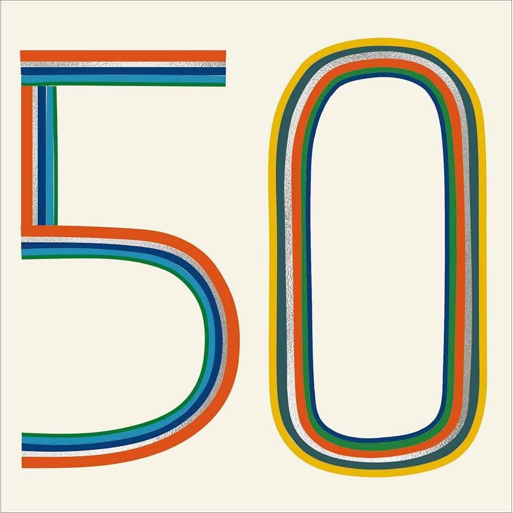 Woodmansterne 50th Retro Colourful Text Birthday Card