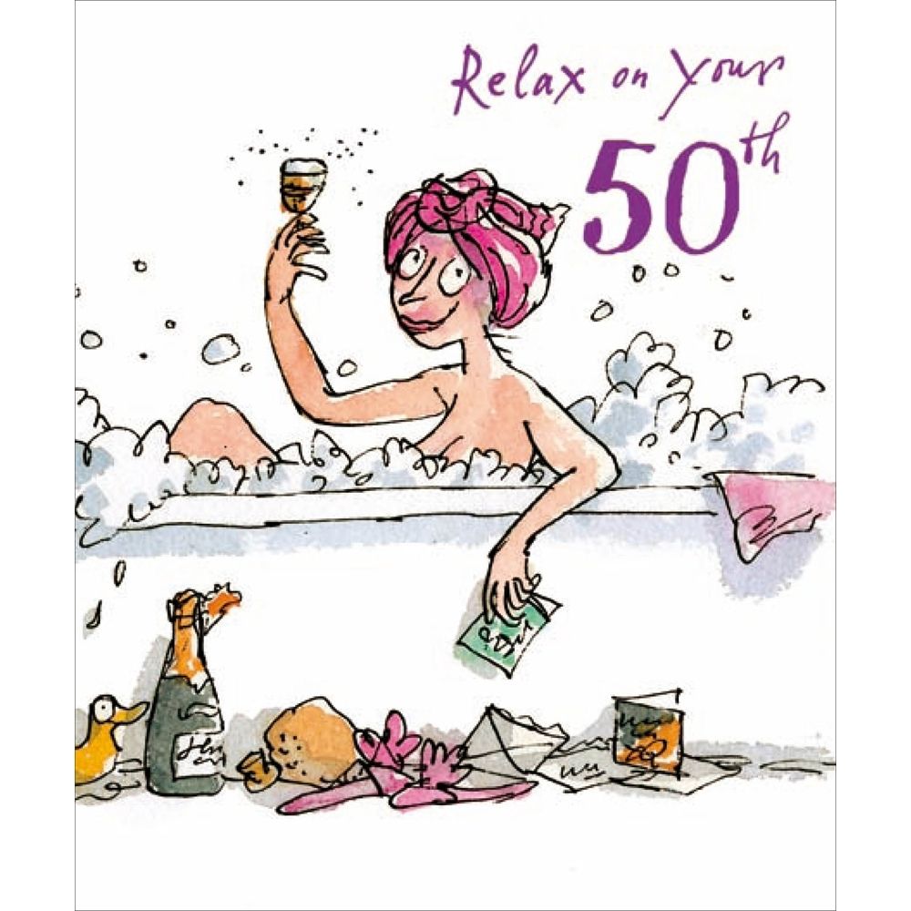 Woodmansterne 50th Relax Enjoying Bubbles Birthday Card