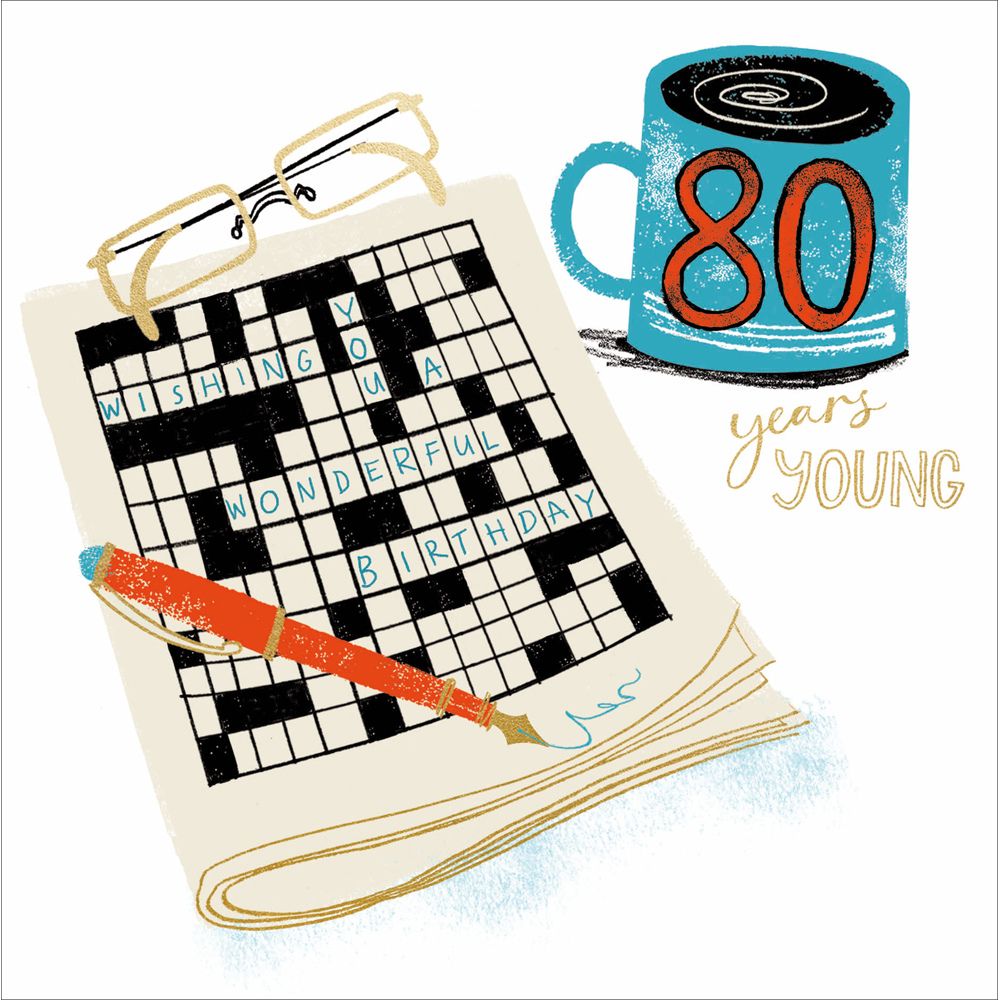 Woodmansterne 80th Crossword Puzzle Birthday Card