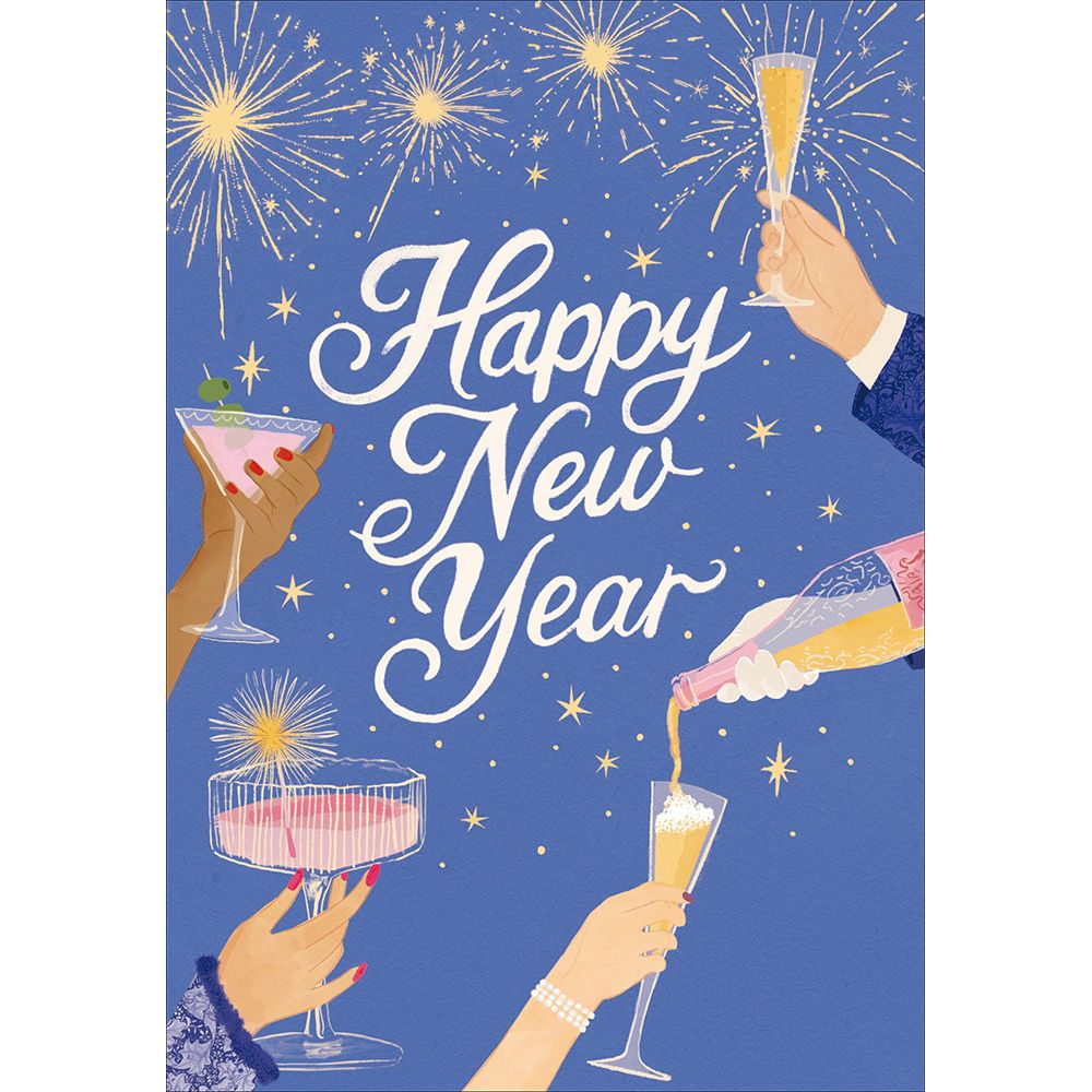 Woodmansterne Cheers Bubbles Happy New Year Card