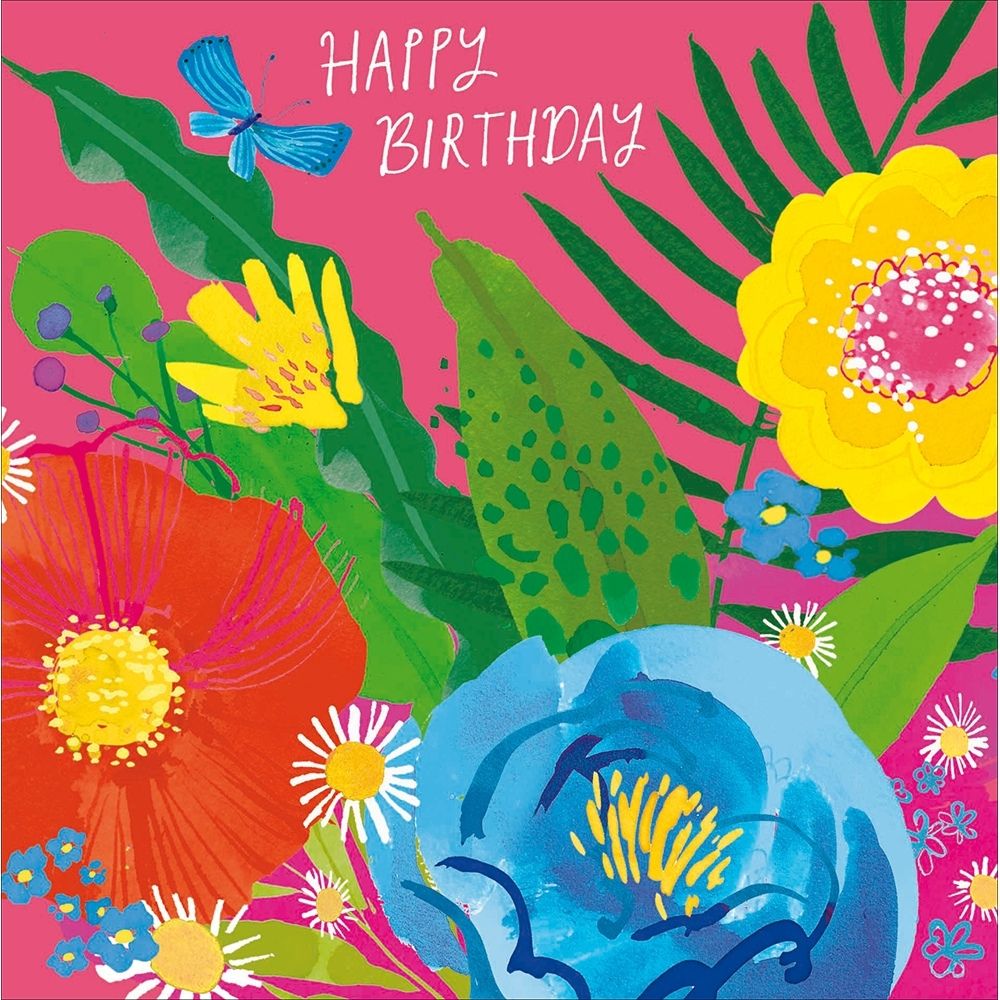 Woodmansterne Deep Pink Big Florals Birthday Card