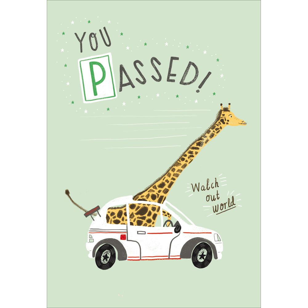 Woodmansterne Giraffe Car Congratulation Passed Card
