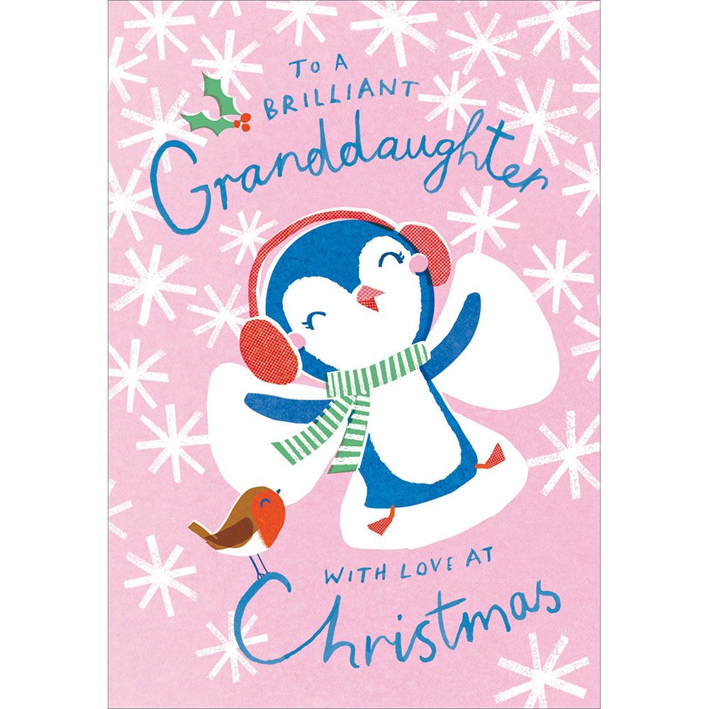 Woodmansterne Granddaughter Snow Angel Penguin Christmas Card