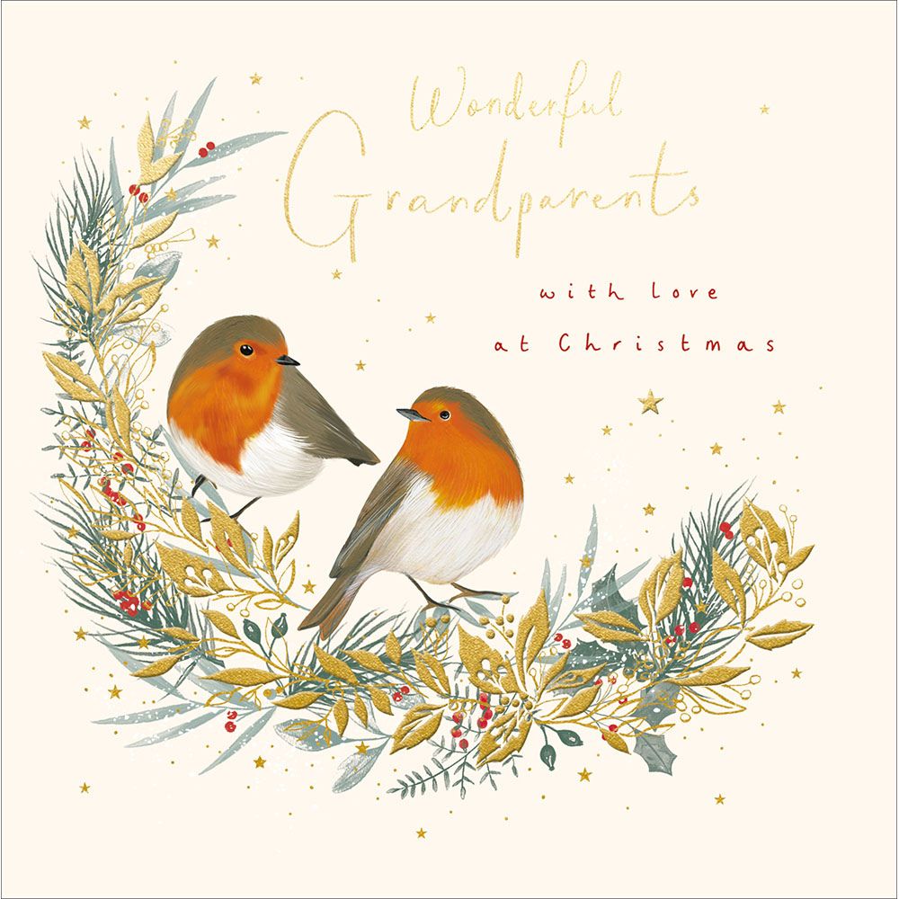 Woodmansterne Grandparents Red Robins Festive Foliage Christmas Card