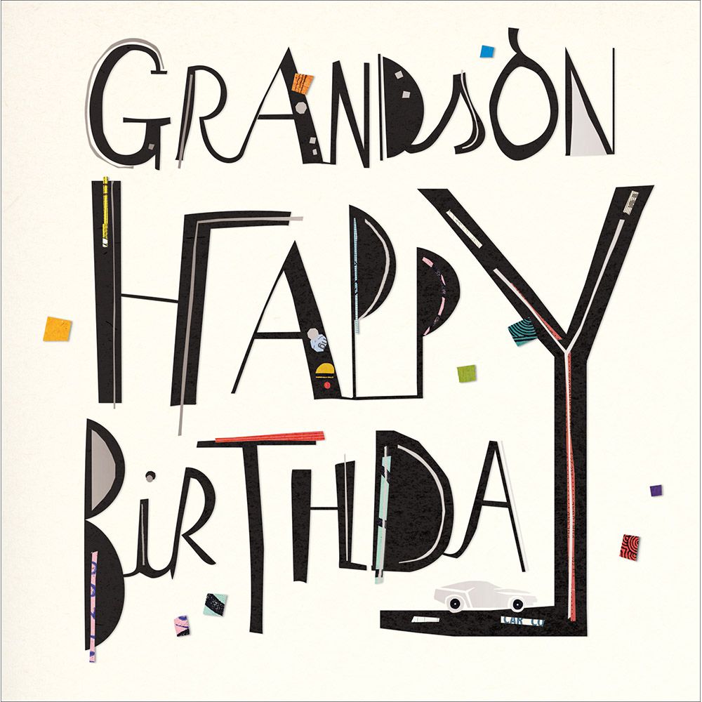 Woodmansterne Grandson Black Bold Text Birthday Card