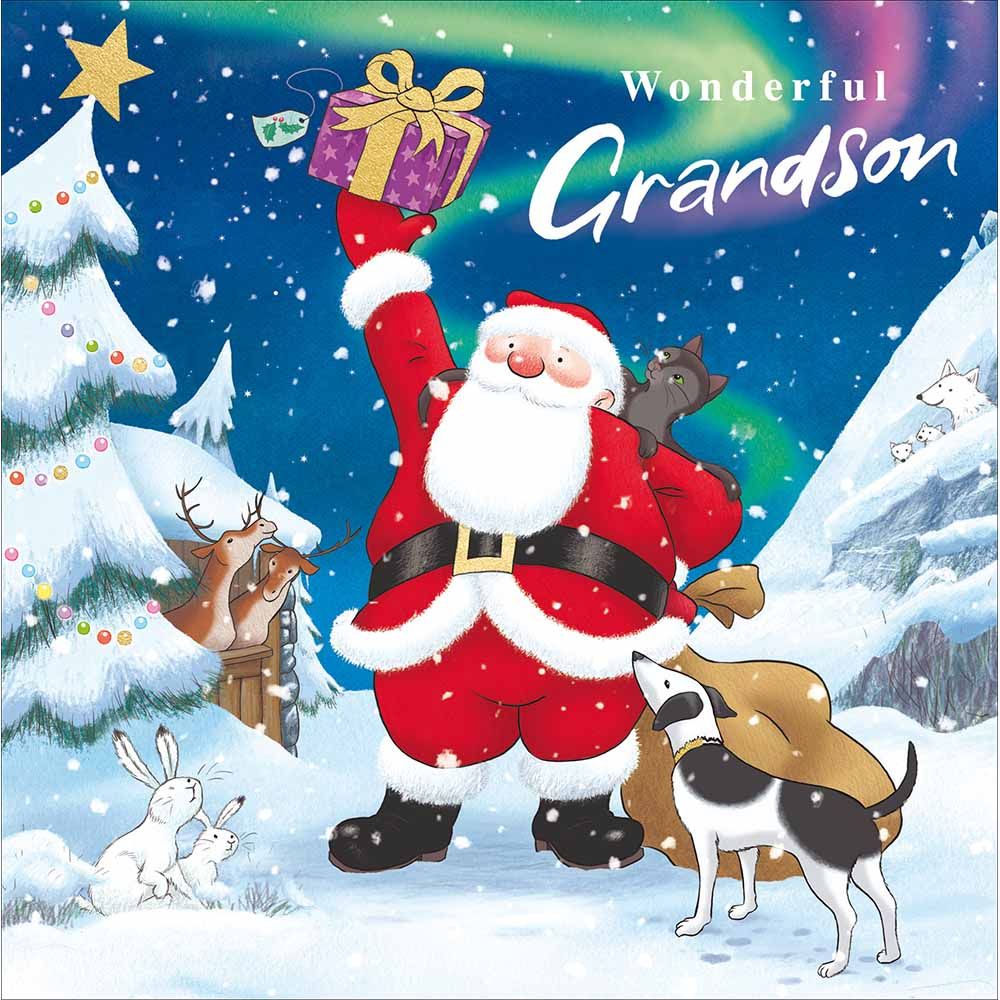 Woodmansterne Grandson Northern Lights Santa Christmas Card
