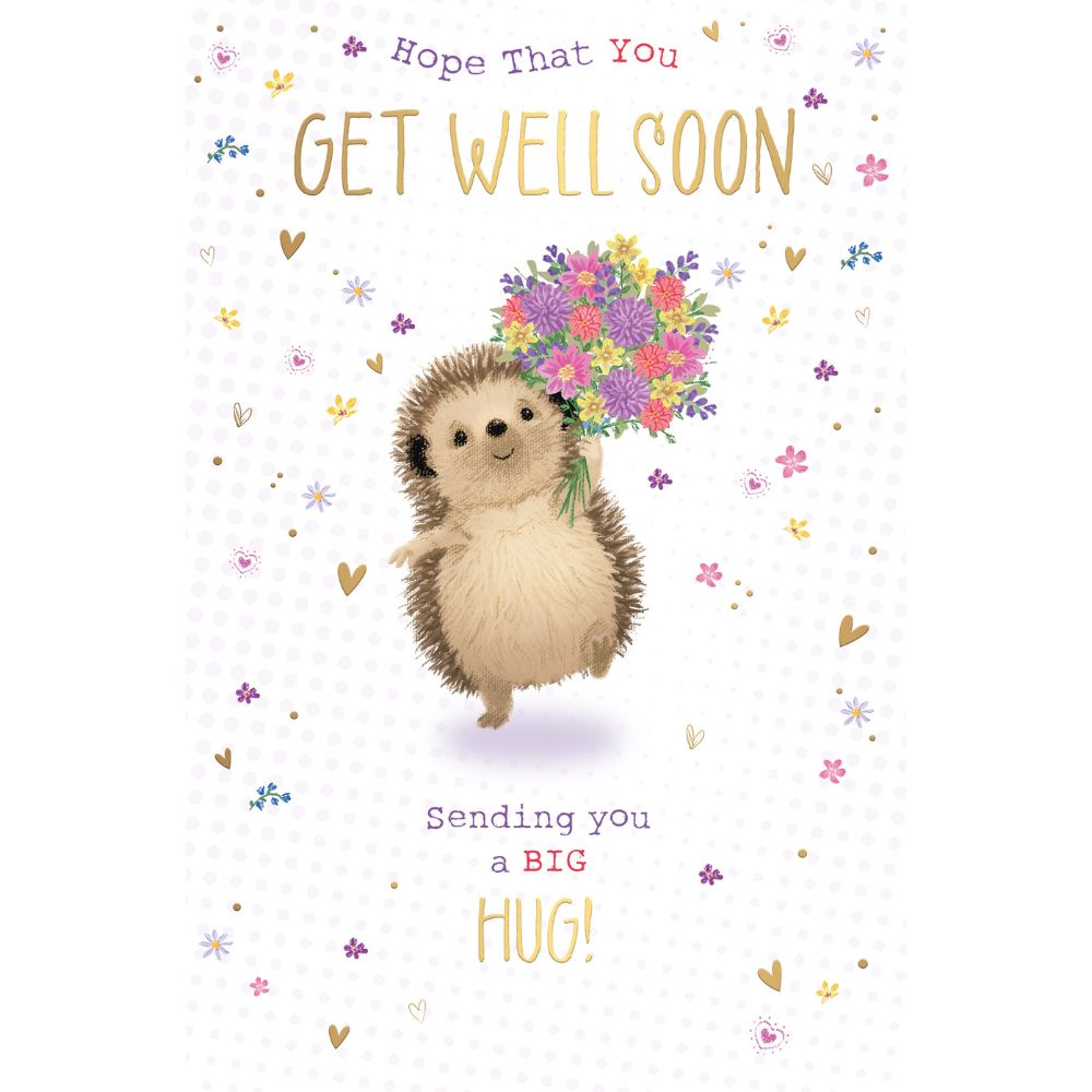 Woodmansterne Hedgehog with Flowers Get Well Soon Card