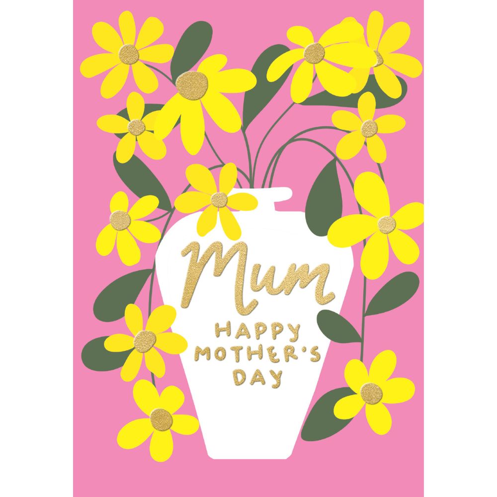 Woodmansterne Mum Yellow Flowers in Vase Mother's Day Card