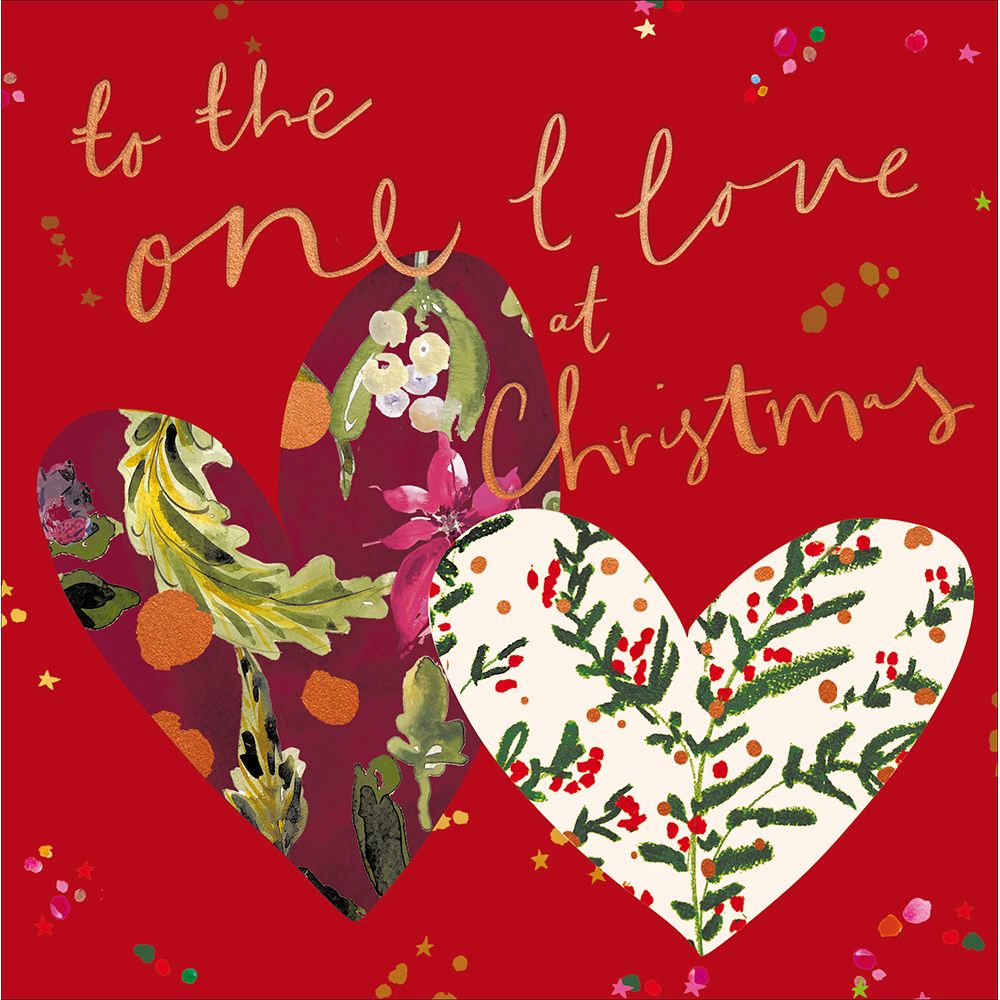 Woodmansterne One I Love Hearts with Foliage Christmas Card