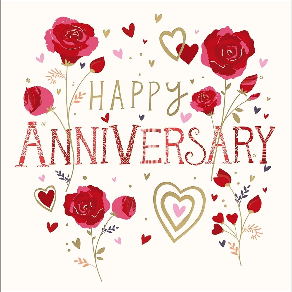 Woodmansterne Red Roses & Hearts Anniversary Card