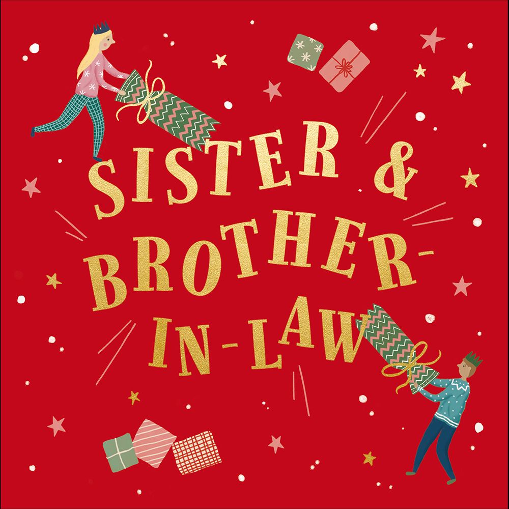 Woodmansterne Sister & Brother in Law Pulling Crackers Christmas Card