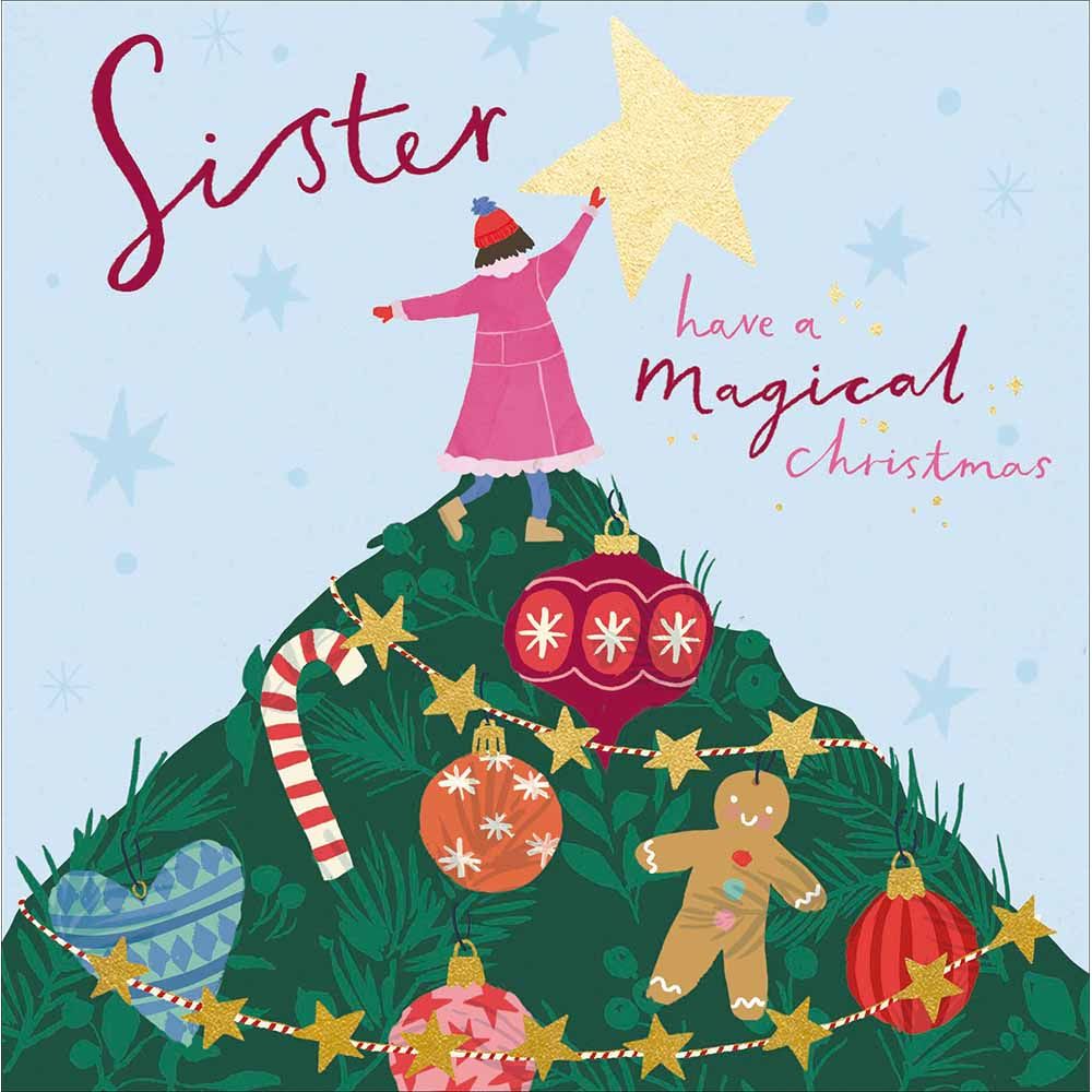 Woodmansterne Sister Girl on Top Festive Tree Christmas Card