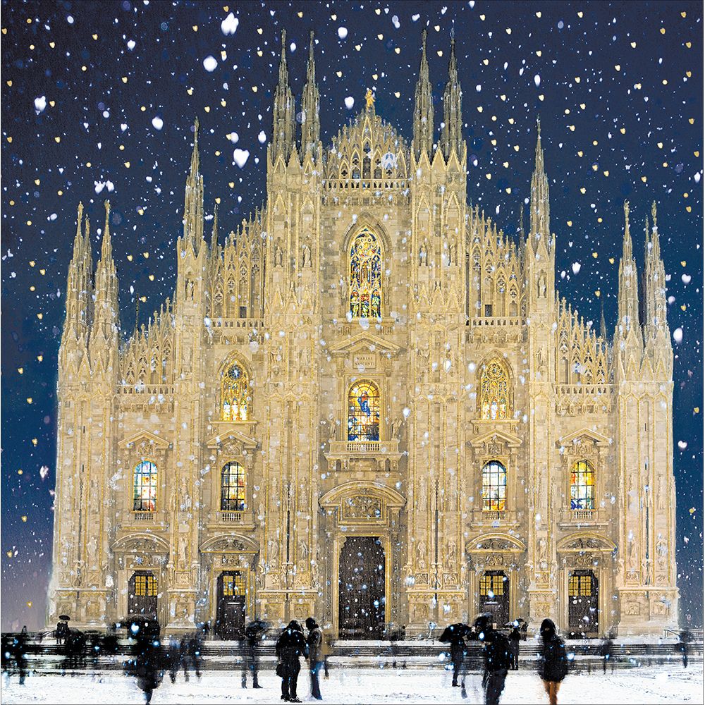 Woodmansterne Snow Falling Milan Cathedral Christmas Card