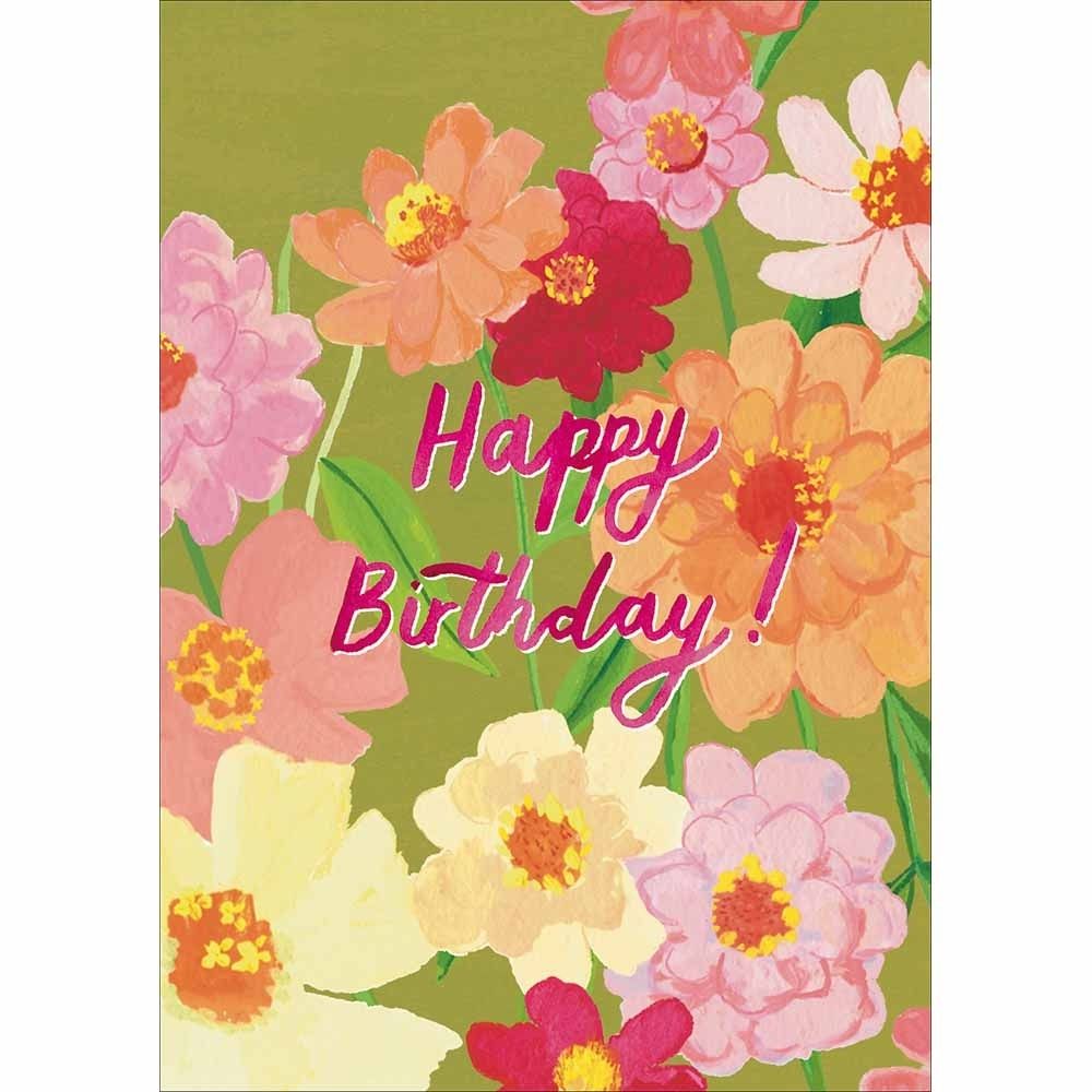 Woodmansterne Zinnias Floral Birthday Card