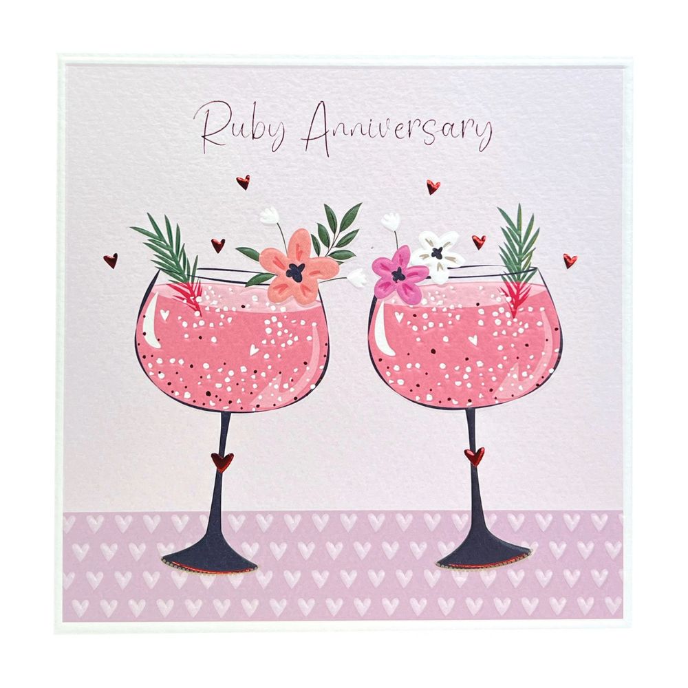 Woodmansterne 40th Cocktails Ruby Anniversary Card