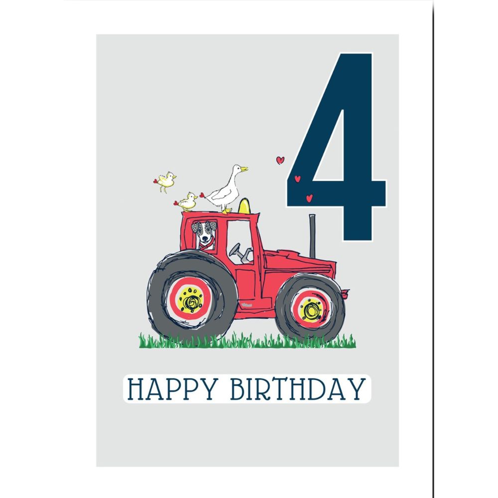 Woodmansterne 4th Red Tractor Birthday Card