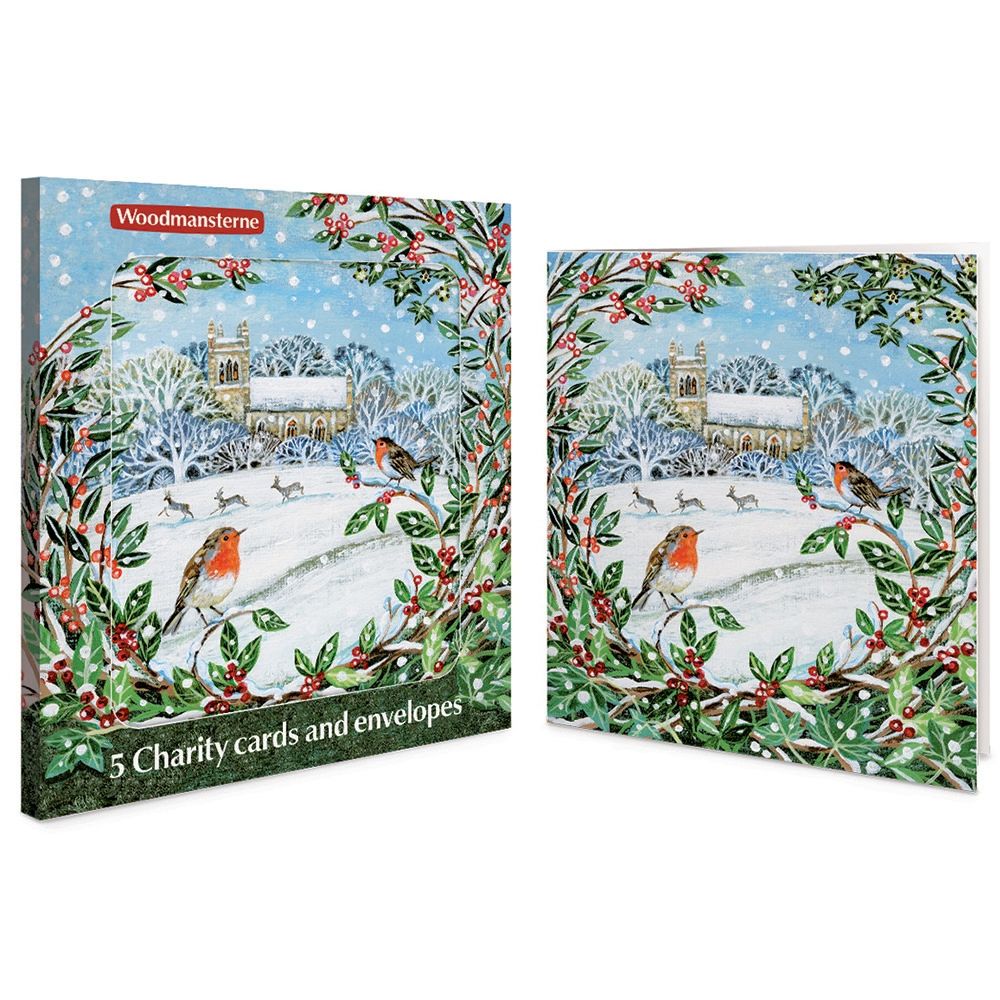 Woodmansterne Church & Robins Boxed Christmas Cards - Pack of 5