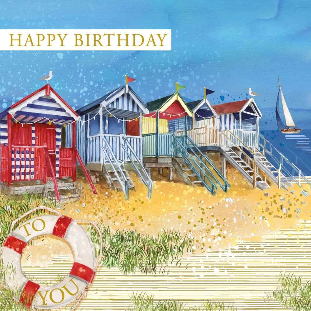 Woodmansterne Colouful Beach Huts Birthday Card
