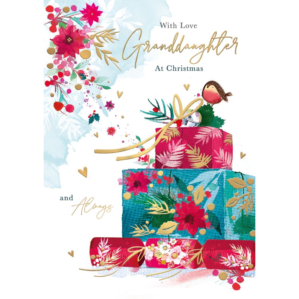 Woodmansterne Granddaughter Stack of Presents Christmas Card