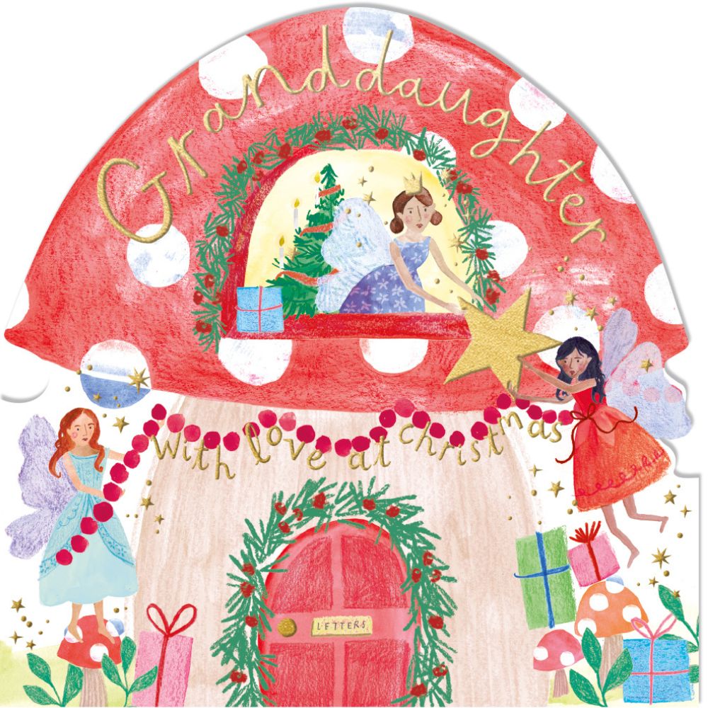 Woodmansterne Granddaughter Toadstool Fairy House Christmas Card