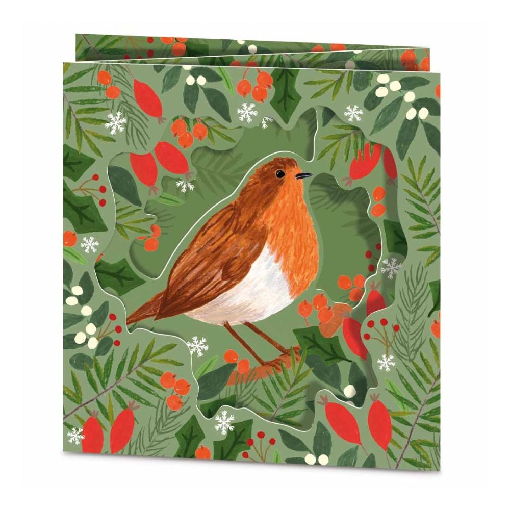 Woodmansterne Robin with Leaves 3D Christmas Card - (Pack of 5)