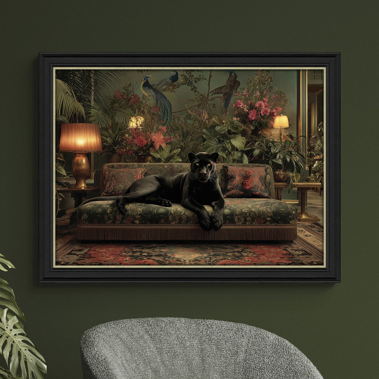 Artko 110cm Hand Finished 'Lounging Panther' Framed Print by Artko Designs