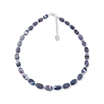 Carrie Elspeth Purple Marbled Ceramic Ovals Full Necklace