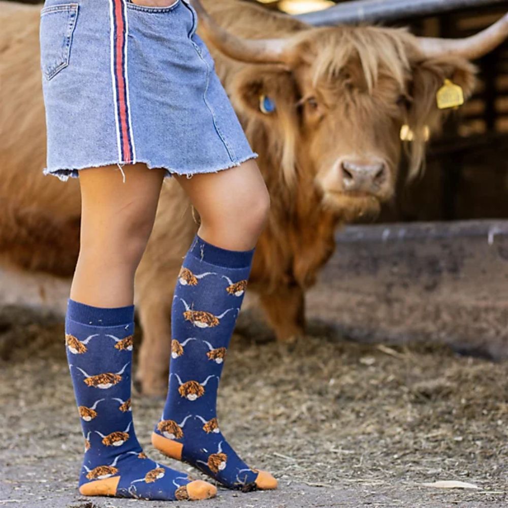 Bartleby Highland Cow Welly Socks Size 4-8