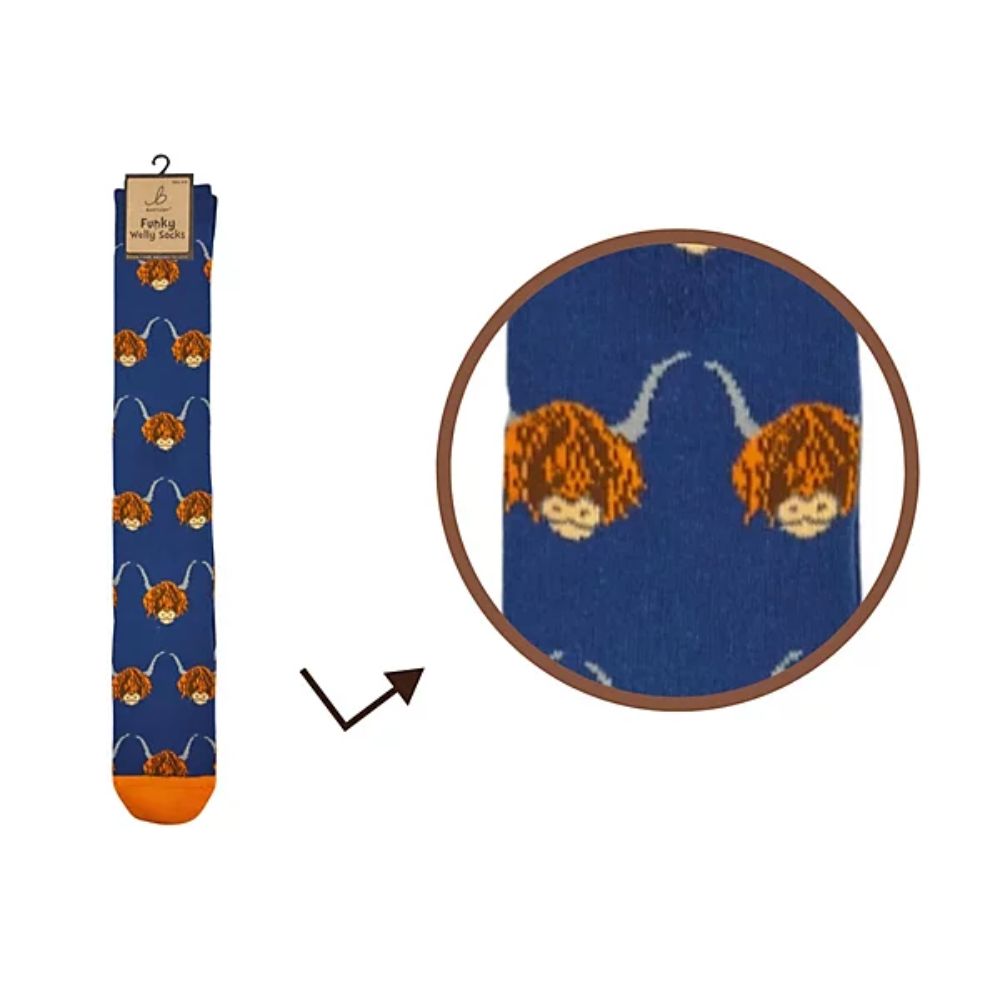 Bartleby Highland Cow Welly Socks Size 4-8