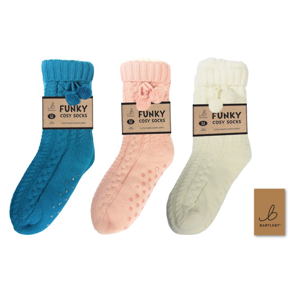 Bartleby Ladies Cable Knit Sherpa Socks (Choice of 3)