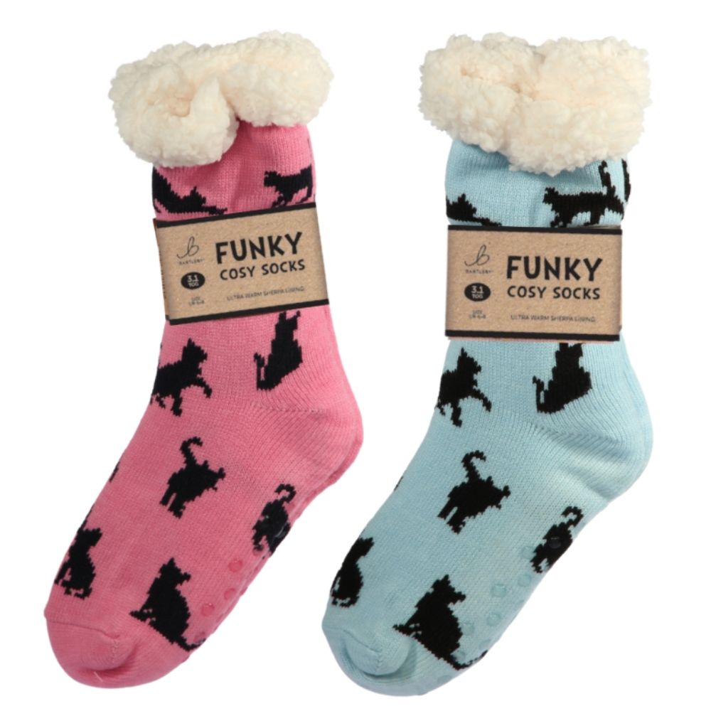 Bartleby Ladies Cat Silhouette Sherpa Socks (Choice of 2)