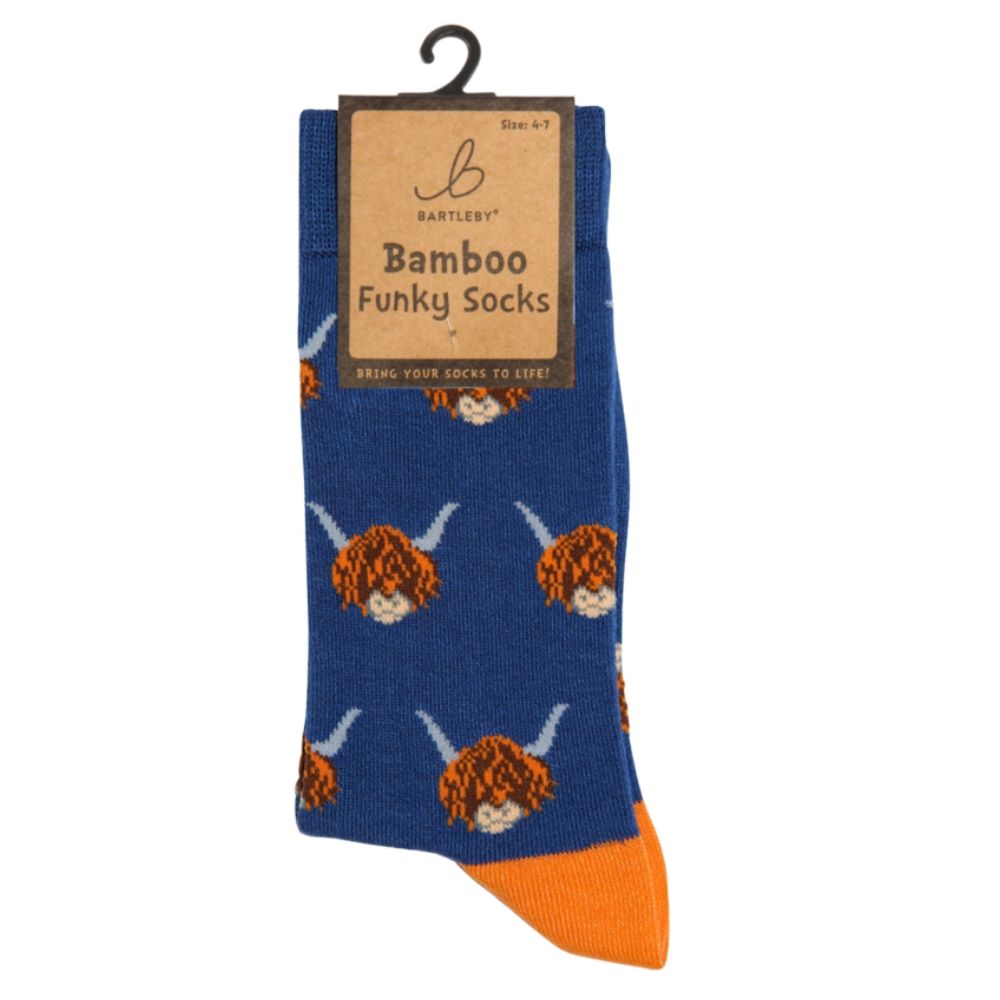Bartleby Ladies Highland Cow Funky Bamboo Socks - Size 4 - 7