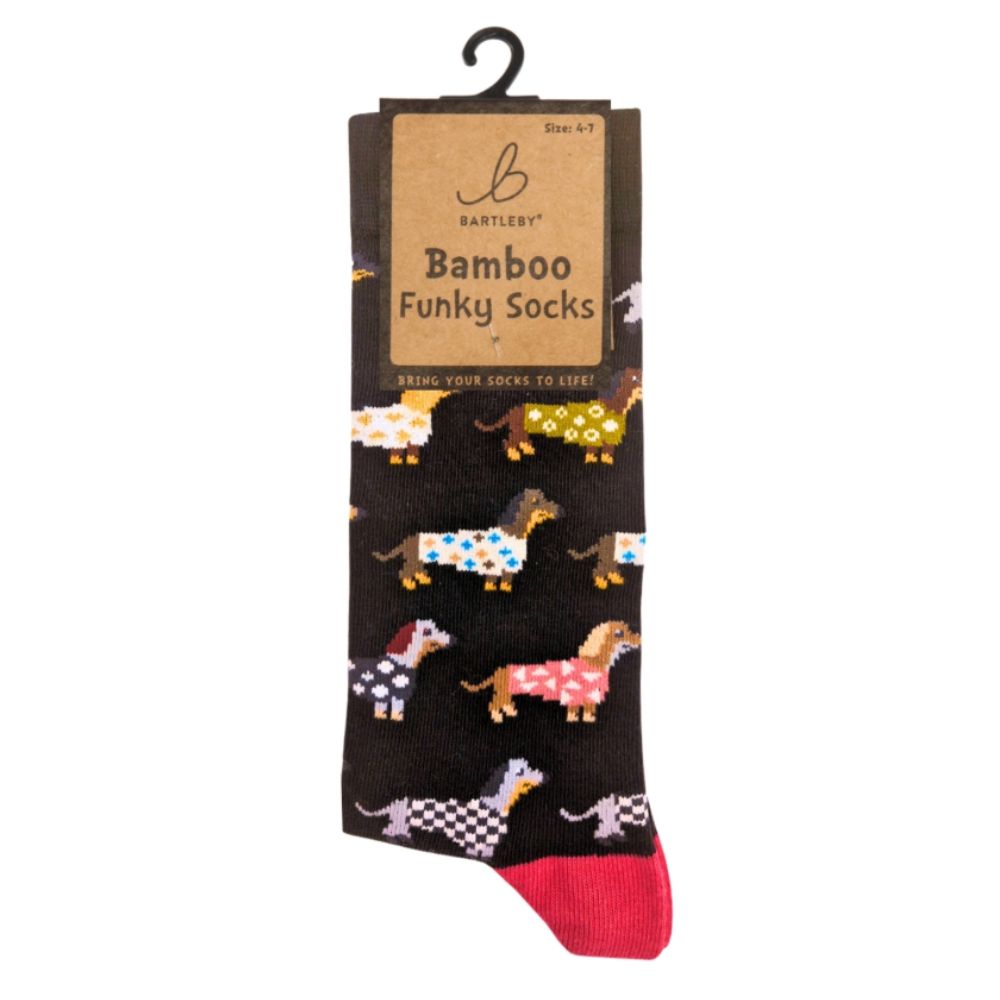 Bartleby Ladies Trendy Dachshunds Funky Bamboo Socks - Size 4 - 7