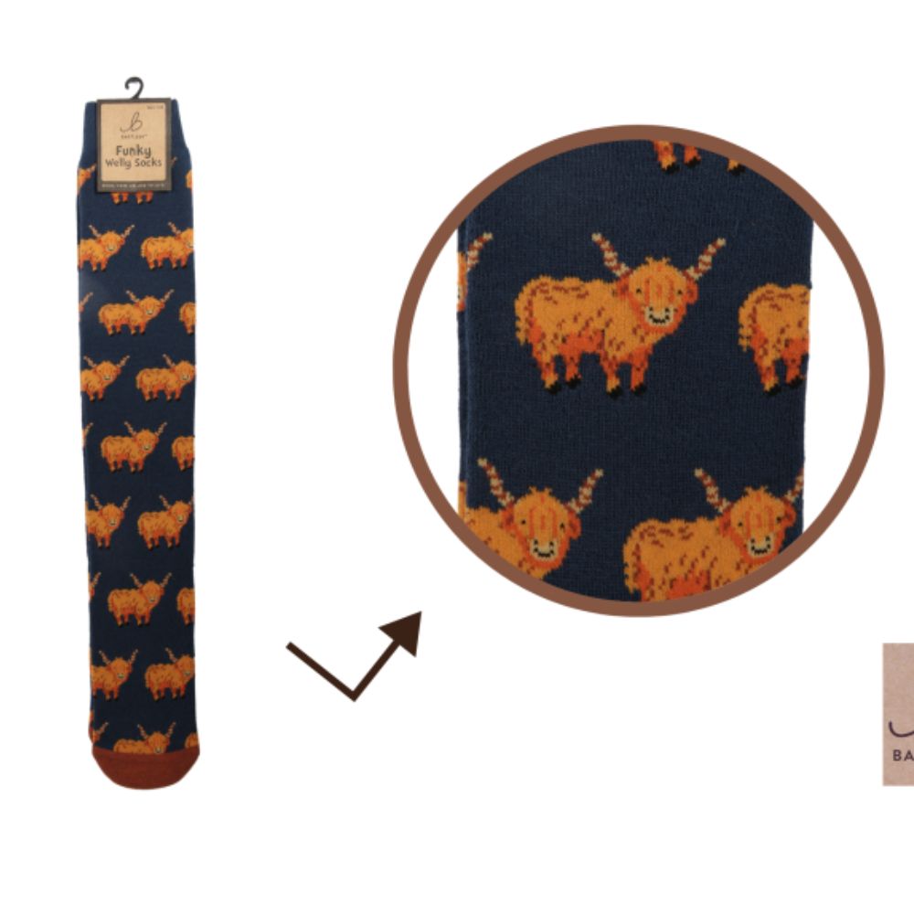 Bartleby Mens Hardy Highland Cow Welly Socks