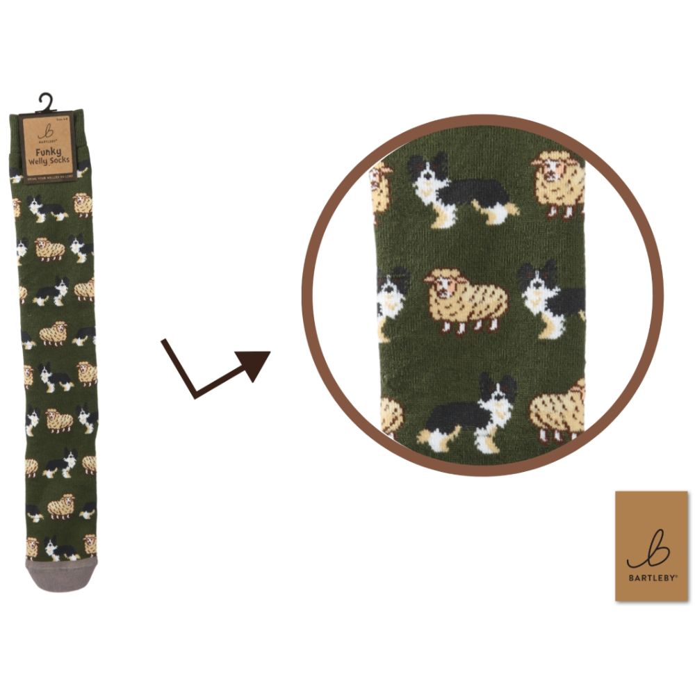 Bartleby Mens Sheep & Dog Welly Socks