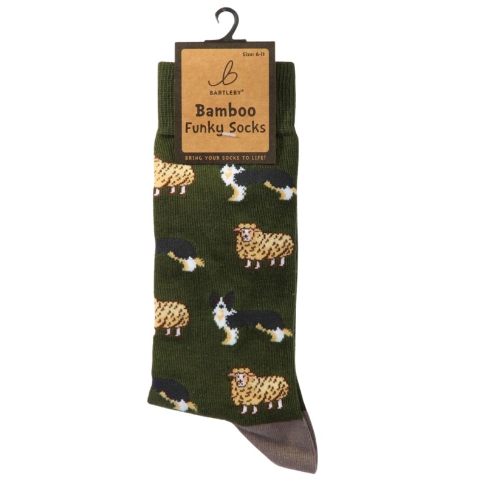 Bartleby Mens Sheep Dog and Sheep Funky Bamboo Socks - Size 6-11